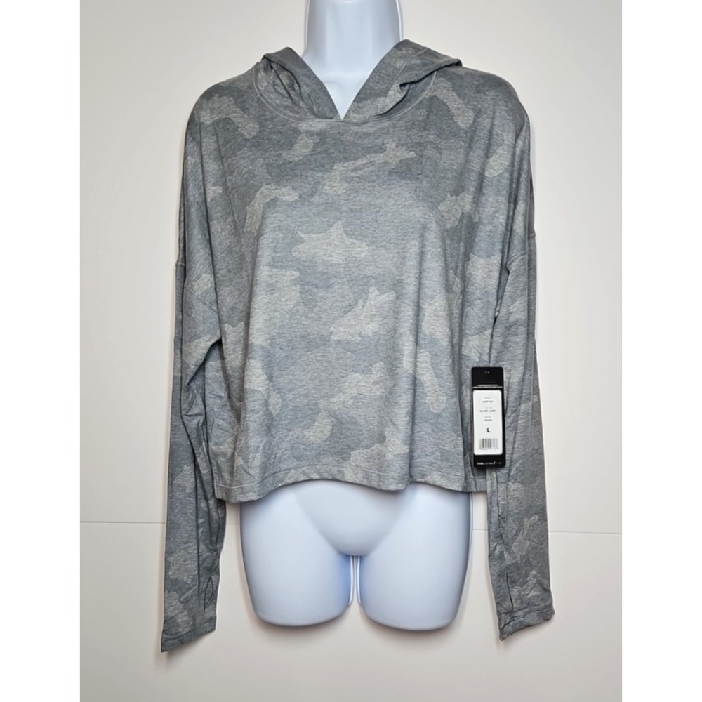 Yogalicious Lux Women's Silver Camo Cropped‎ Hooded Athletic Top Size Large NWT